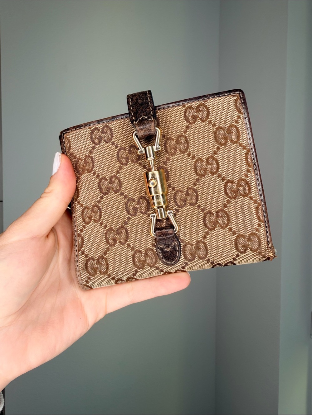 Vintage Gucci GG Monogram Horsebit Compact Bifold Wallet